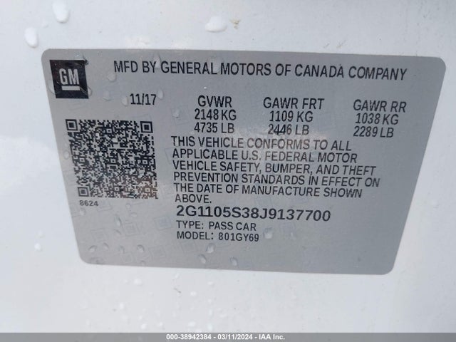 Chevrolet IMPALA 1LT 2018 2G1105S38J9137700 Image 9