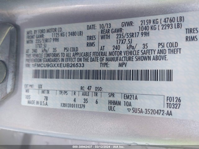 Ford ESCAPE SE 2014 1FMCU9GXXEUB26533 Image 9