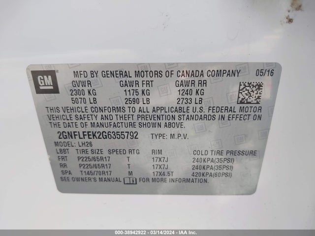 Chevrolet EQUINOX LT 2016 2GNFLFEK2G6355792 Image 9