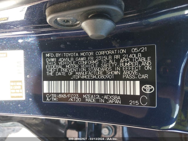 Toyota COROLLA SE 2021 JTDP4MCE5MJ080901 Image 9