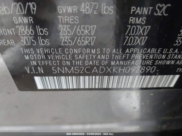 5NMS2CADXKH092890 Hyundai Santa Fe Se