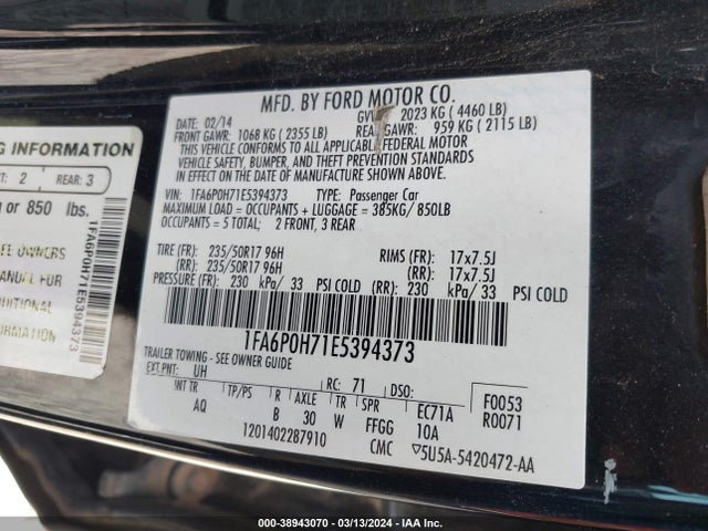 Ford FUSION SE 2014 1FA6P0H71E5394373 Image 9