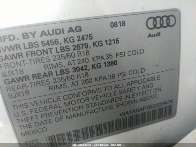 WA1ANAFY8J2228479 Audi Q5 2.0t Premium/2.0t Tech Premium
