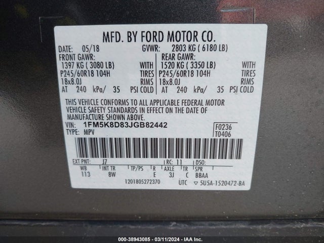 Ford EXPLORER XLT 2018 1FM5K8D83JGB82442 Image 9