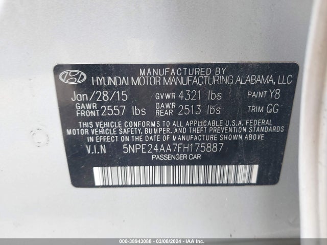 Hyundai SONATA ECO 2015 5NPE24AA7FH175887 Image 9