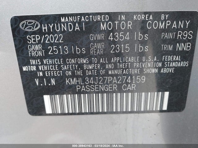 Hyundai Sonata Limited 2023 KMHL34J27PA274159 Image 9