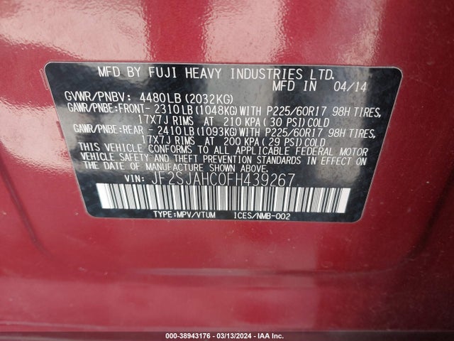 Subaru Forester 2.5i Limited 2015 JF2SJAHC0FH439267 Image 9
