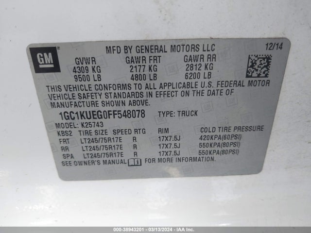 Chevrolet Silverado 2500hd Wt 2015 1GC1KUEG0FF548078 Image 9