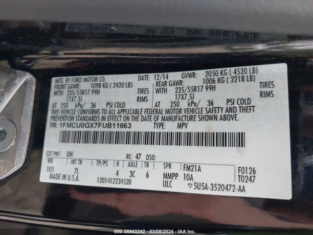 1FMCU0GX7FUB11663 Ford ESCAPE SE