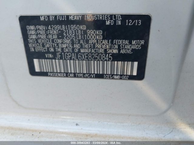 JF1GPAL6XE8250845 Subaru Impreza 2.0i Sport Premium