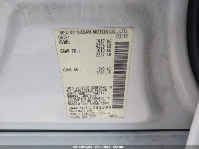 Nissan Altima 2.5 Sr 2018 1N4AL3AP5JC233399 Image 9