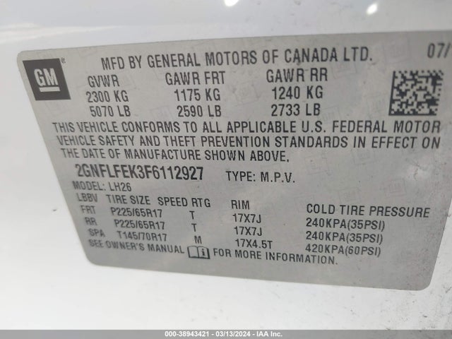 Chevrolet EQUINOX 1LT 2015 2GNFLFEK3F6112927 Image 9