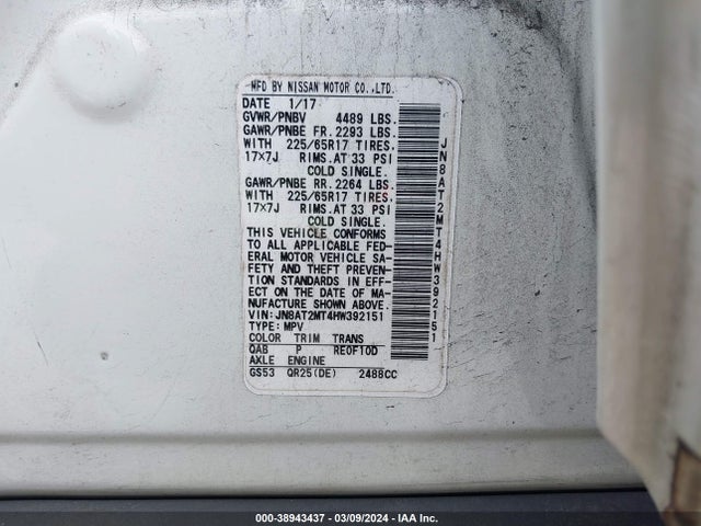Nissan ROGUE SV 2017 JN8AT2MT4HW392151 Image 9