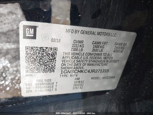 Chevrolet Suburban Lt 2018 1GNSCHKC4JR271315 Image 9