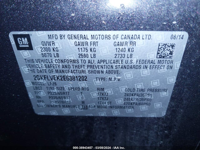 GMC Terrain Sle-1 2014 2GKFLVEK2E6381202 Image 9