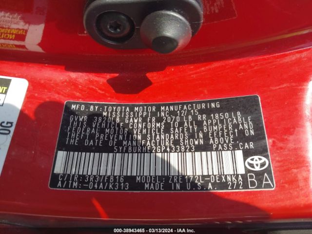 5YFBURHE2GP433823 Toyota COROLLA LE