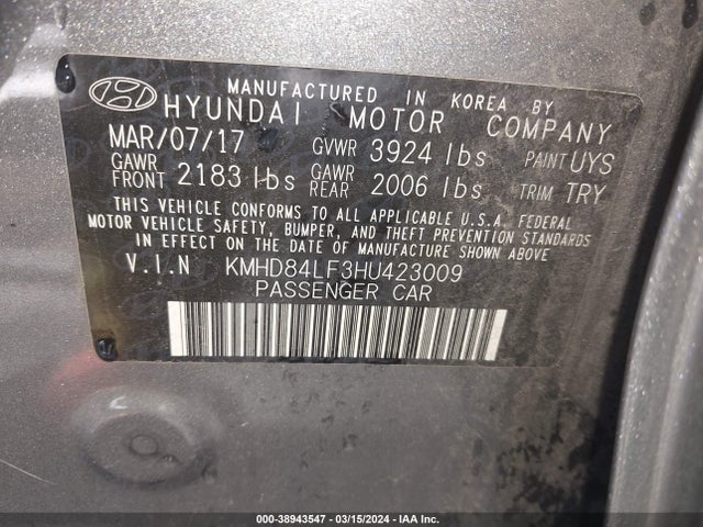 Hyundai Elantra Value Edition 2017 KMHD84LF3HU423009 Image 9