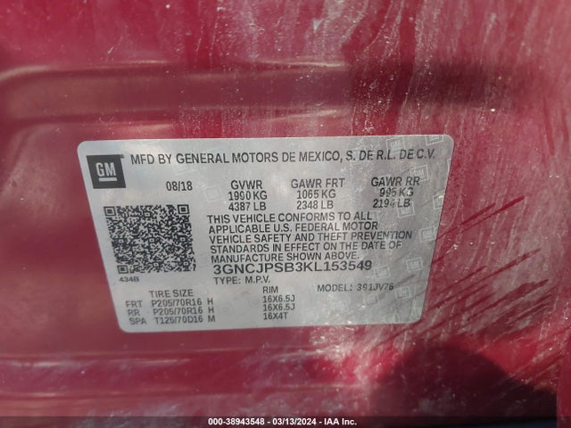 Chevrolet Trax Lt 2019 3GNCJPSB3KL153549 Image 9
