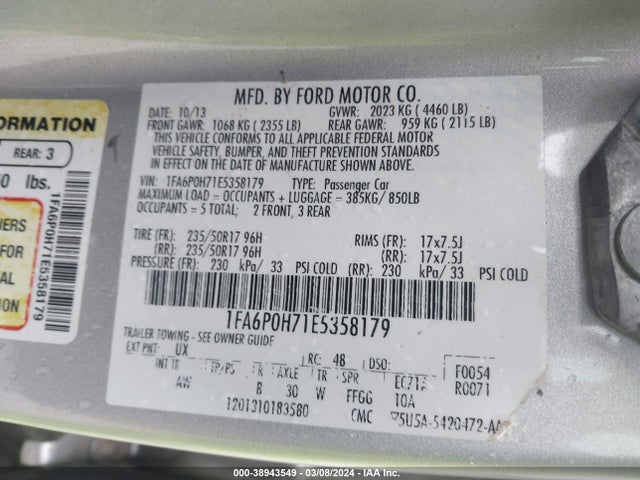 Ford FUSION SE 2014 1FA6P0H71E5358179 Image 9