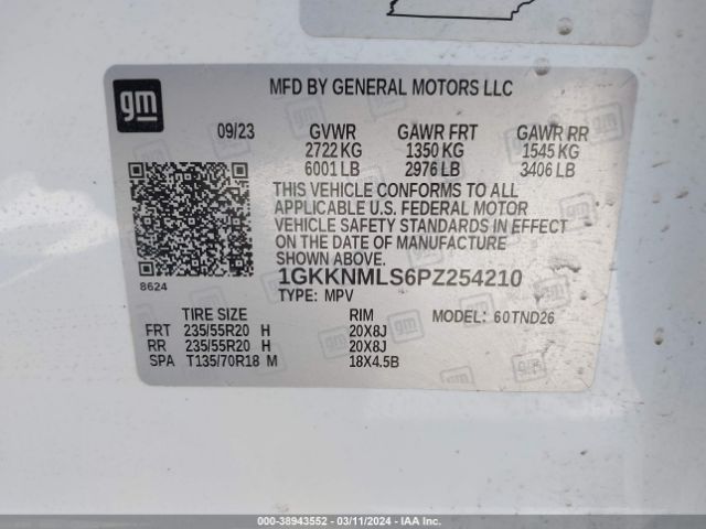 1GKKNMLS6PZ254210 GMC Acadia Fwd Slt