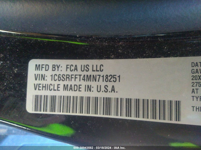 1C6SRFFT4MN718251 RAM 1500 Big Horn  4x4 5'7 Box