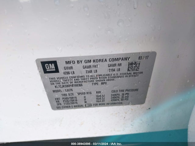 Chevrolet TRAX LS 2017 KL7CJKSB0HB168366 Image 9