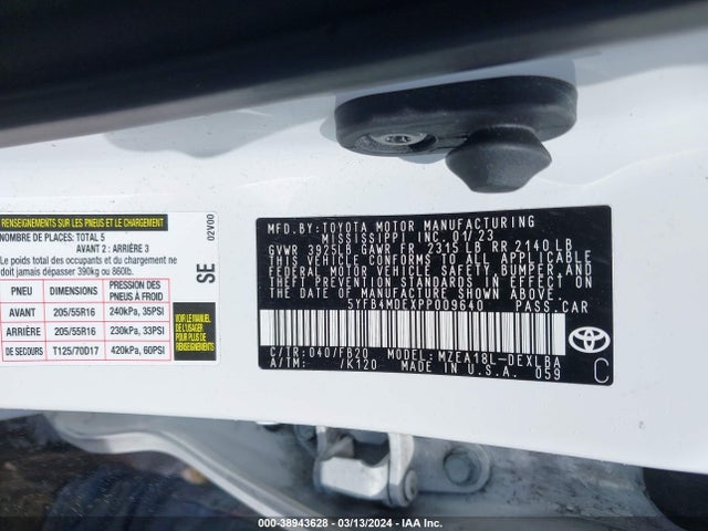 Toyota COROLLA LE 2023 5YFB4MDEXPP009640 Image 9