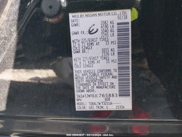 Nissan ROGUE SV 2018 5N1AT2MT6JC765883 Image 9