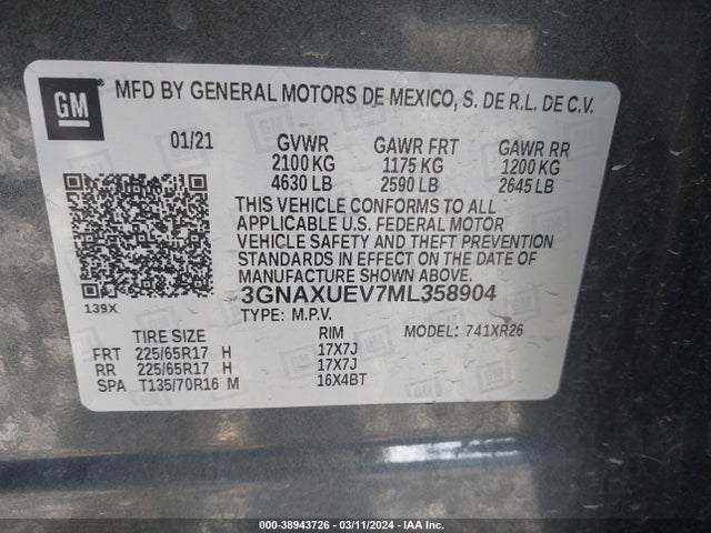 Chevrolet Equinox Awd Lt 2021 3GNAXUEV7ML358904 Image 9