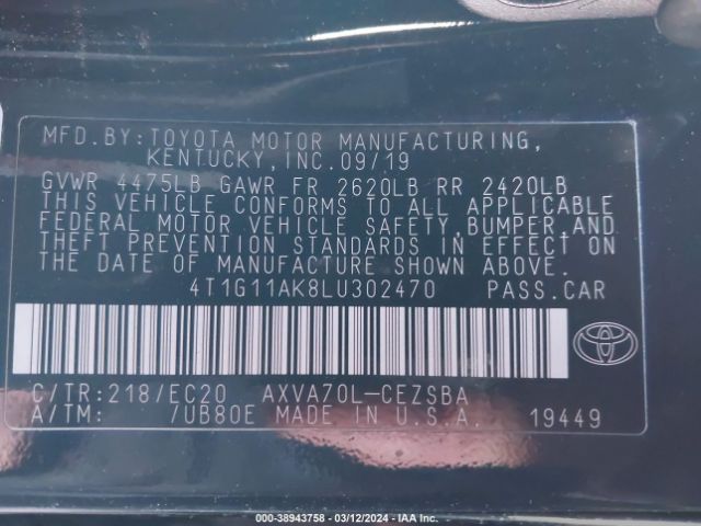 4T1G11AK8LU302470 Toyota Camry Se Nightshade Edition