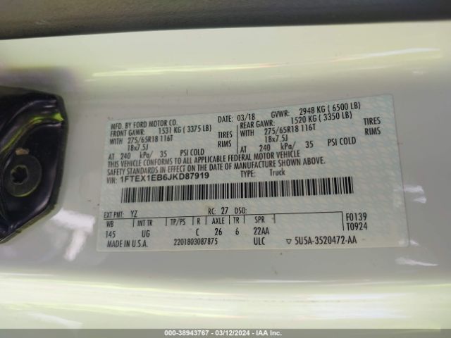 1FTEX1EB6JKD87919 Ford F-150 Xlt