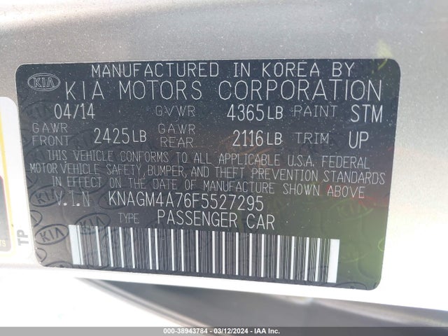 KIA Optima Lx 2015 KNAGM4A76F5527295 Image 9