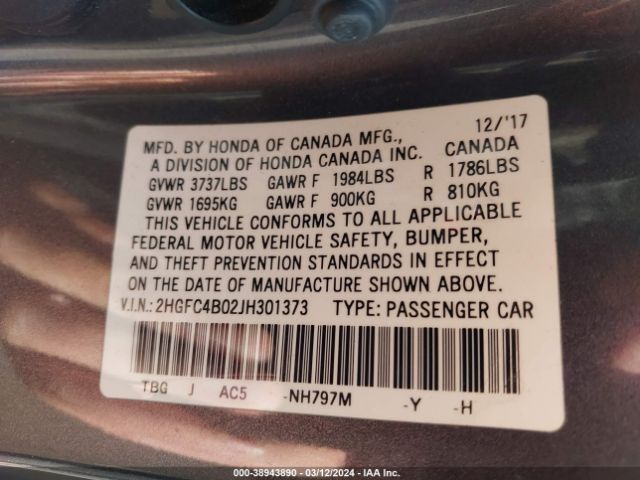 2HGFC4B02JH301373 Honda Civic Lx-p