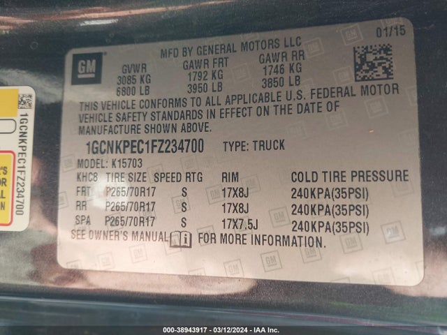 Chevrolet Silverado 1500 Ls 2015 1GCNKPEC1FZ234700 Image 9