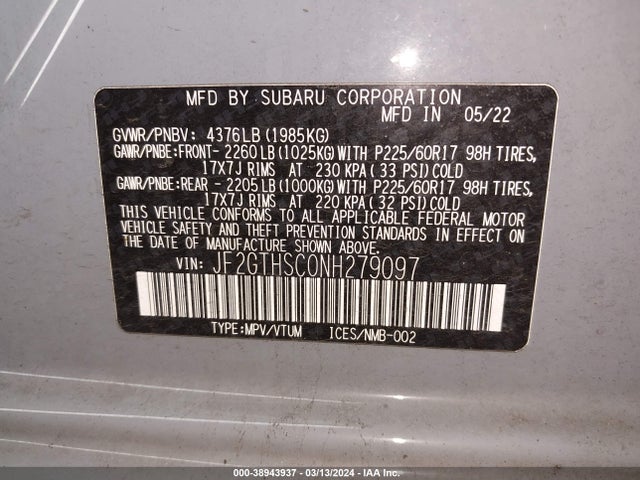 JF2GTHSC0NH279097 Subaru Crosstrek Sport