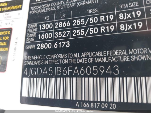 4JGDA5JB6FA605943 Mercedes-Benz ML 350
