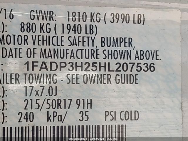 1FADP3H25HL207536 Ford FOCUS SEL