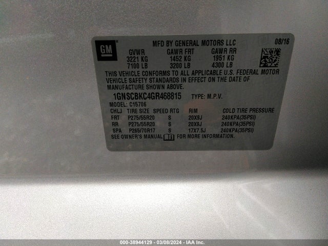 Chevrolet Tahoe Lt 2016 1GNSCBKC4GR468815 Image 9