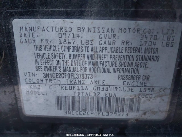 Nissan Versa Note S (sr)/s Plus/sl/sr/sv 2015 3N1CE2CP0FL379373 Image 9