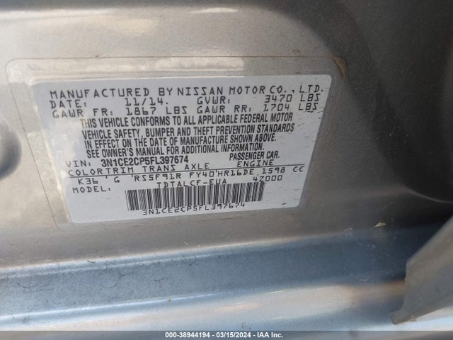 Nissan Versa Note S (sr) 2015 3N1CE2CP5FL397674 Image 9