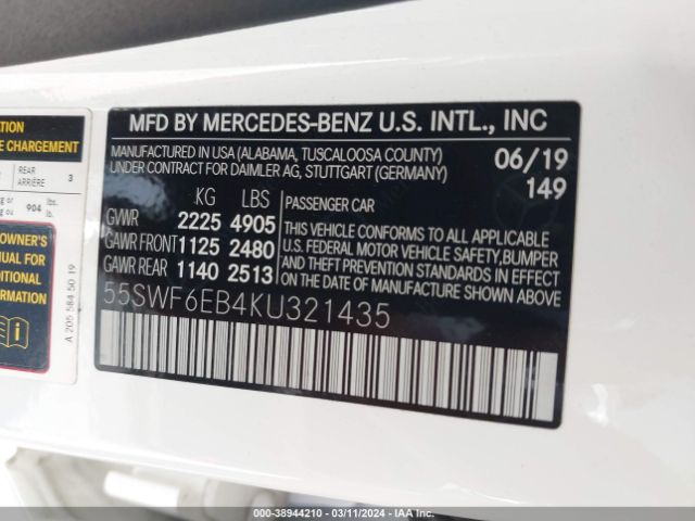 55SWF6EB4KU321435 Mercedes-Benz Amg C 43 4matic