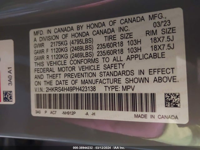 Honda Cr-v Ex Awd 2023 2HKRS4H49PH423138 Image 9