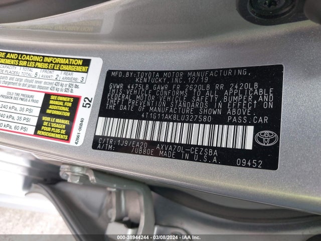 Toyota CAMRY SE 2020 4T1G11AK8LU327580 Image 9