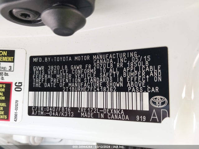 Toyota COROLLA LE 2015 2T1BURHE7FC418362 Image 9