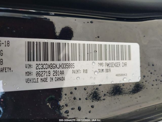 2C3CDXBGXJH335885 Dodge Charger Sxt Rwd