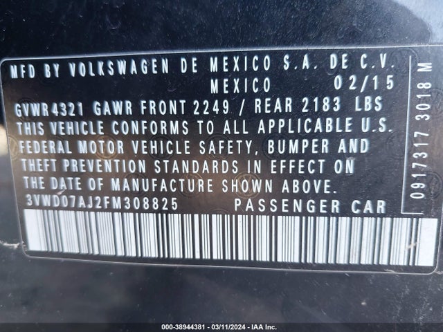 3VWD07AJ2FM308825 Volkswagen Jetta 1.8t Se