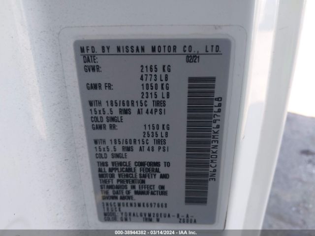 3N6CM0KN3MK697668 Nissan Nv200 Compact Cargo Sv Xtronic Cvt