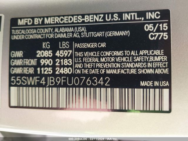 55SWF4JB9FU076342 Mercedes-Benz C 300 Luxury/sport