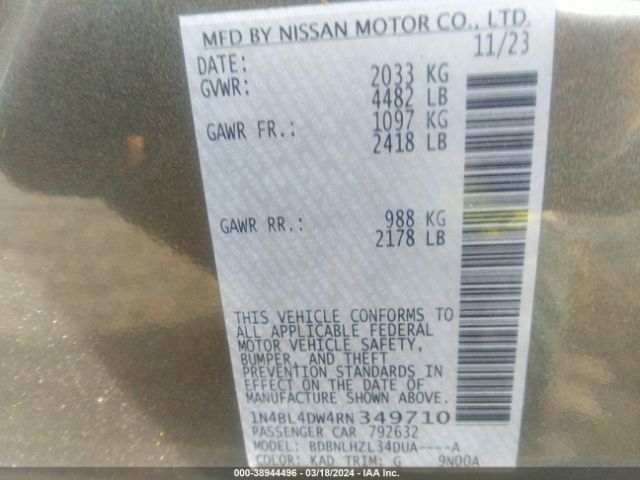 1N4BL4DW4RN349710 Nissan Altima Sv Intelligent Awd