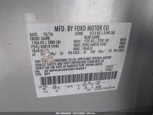 Ford EDGE SE 2016 2FMPK4G99GBC64651 Image 9